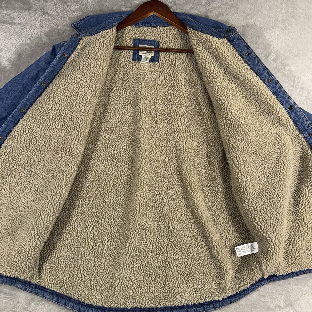 LL Bean 1912 Heritage Sherpa Lined Denim Shirt Jacket Men's Med Snap Up Shacket - Picture 5 of 15